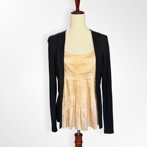 August Silk Pleated Silk Faux Camisole & Black Long-Sleeve Cardigan Set, M